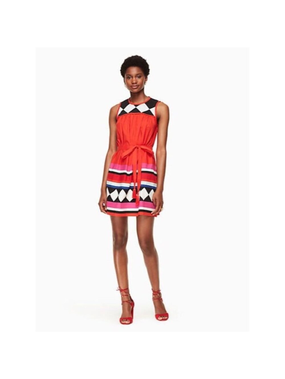 Kate Spade Geo Border Dress sleeveless women's size medium cotton pockets